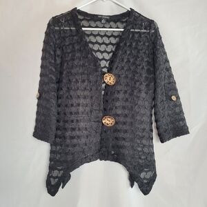 Nina Leonard Black Witchy Grunge Sheer 3/4Sleeve Top Women's Size Medium